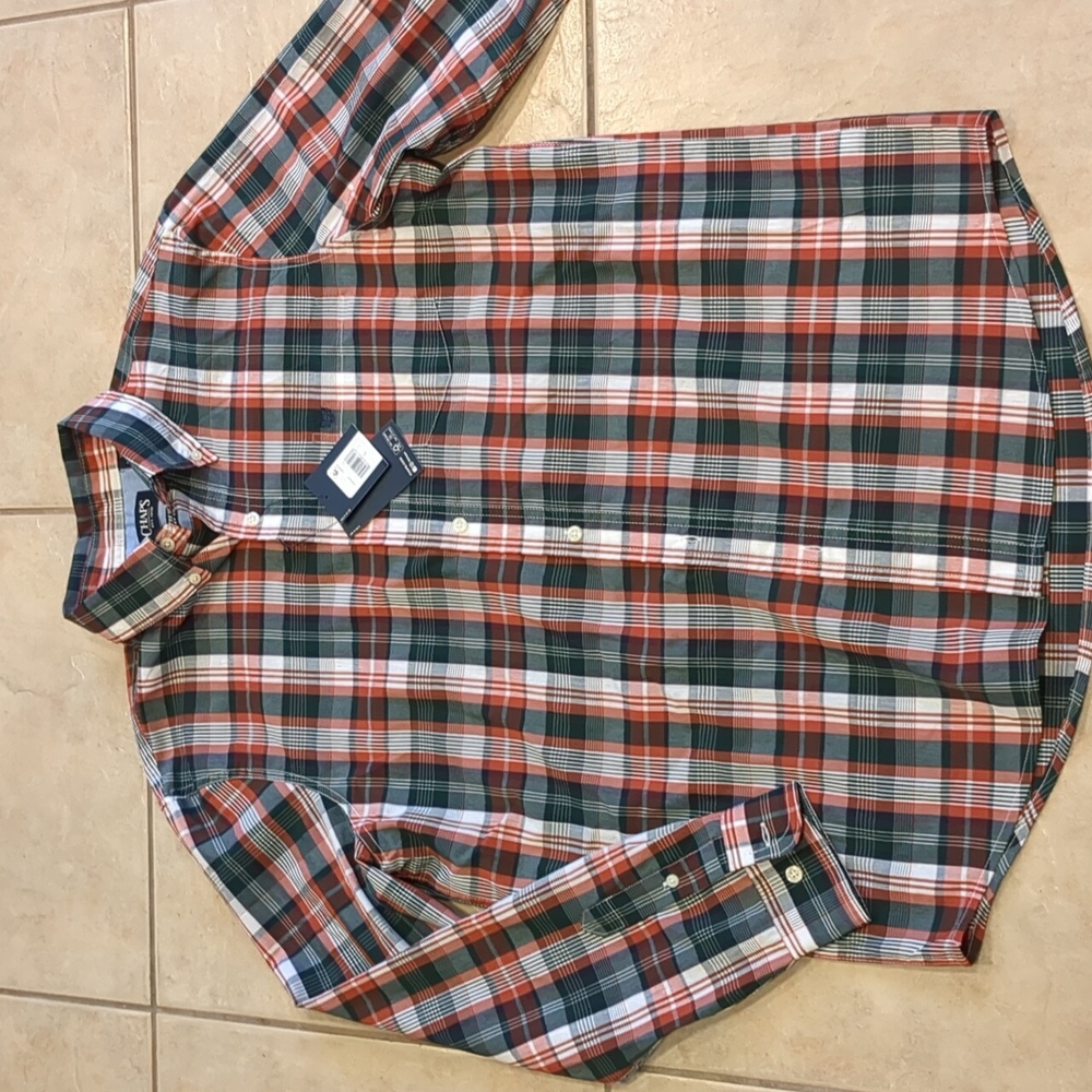 NWT Chaps Mens Stretch Plaid Button Up Shirt Size Large